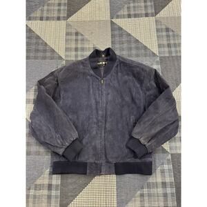 Vintage 90s Wear Me Out Lightweight Suede Pilot Bomber Jacket Navy Men’s Size XL